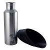 Plastic Fin Cap Pet Travel Water Bottle in Stainless Steel; Large; Silver and Black