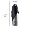 Plastic Fin Cap Pet Travel Water Bottle in Stainless Steel; Large; Silver and Black