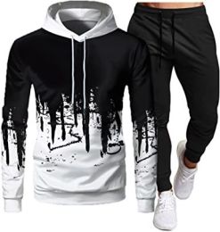 Men's Sweatshirt Tracksuit Pullover Hoodie Jogging Pants 2 Pieces Set (Color: WHITE-M)