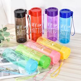 Sling rope Color MY BOTTLE with cup cover Transparent portable juice cup Gift cup advertisement (colour: PS sling red+cup cover)