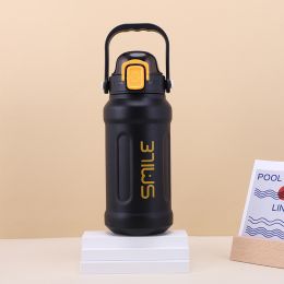 The new 316 stainless steel insulated cup is fashionable; portable and large capacity student sports water bottle; outdoor male climbing pot (colour: Obsidian black)