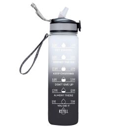 Outdoor gradient tritan large capacity plastic straw sports water cup portable fitness water bottle space cup wholesale (colour: 1000ml white black gradient)