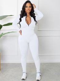 Women's New Pit-Striped Zipper Sports Jumpsuit (Color: Raw White Off White)