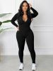 Women's New Pit-Striped Zipper Sports Jumpsuit